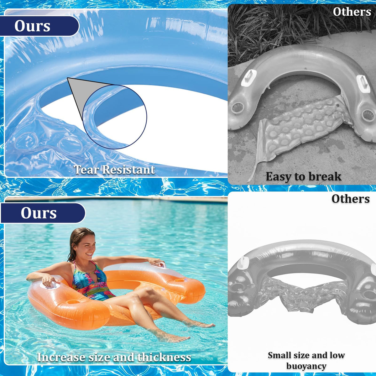 Inflatable Pool Floats 4 Pack with Cup Holders & Handles V642