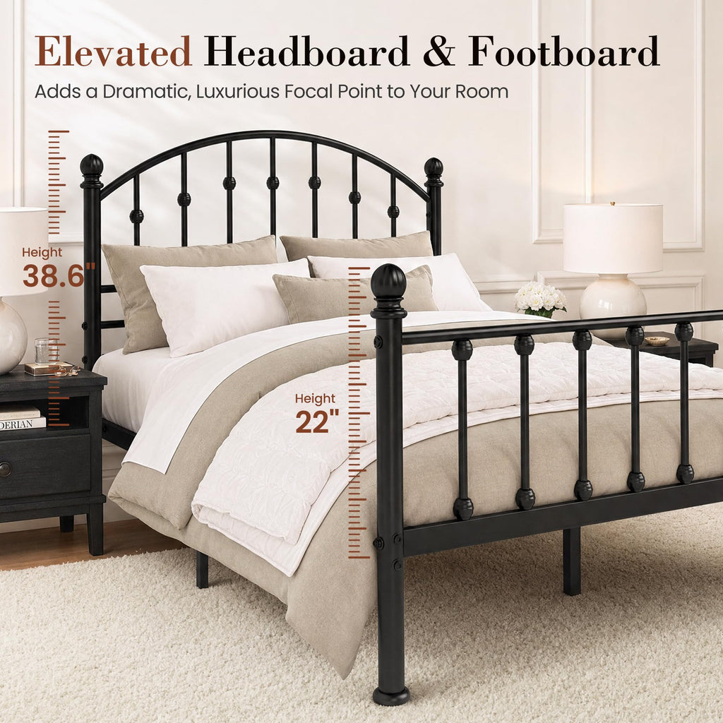 Full Size Metal Bed Frame with Tall Headboard F459