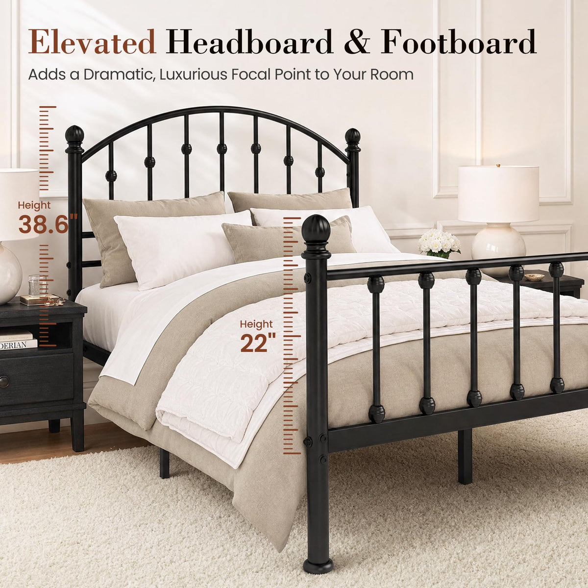 Full Size Metal Bed Frame with Tall Headboard F459