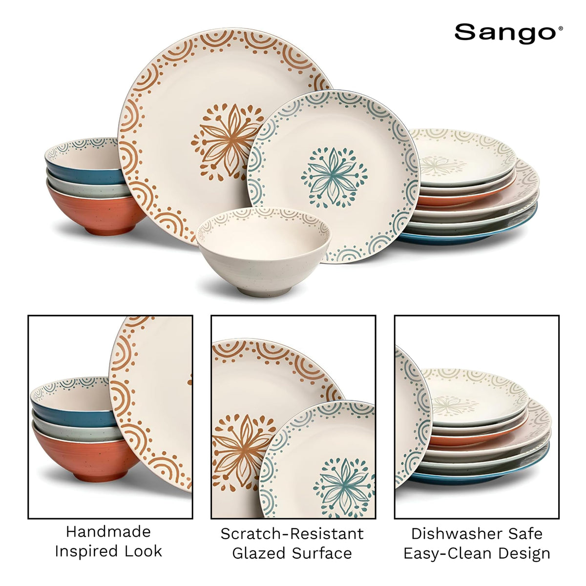 12-Piece Speckled Stoneware Dinnerware Set for 4 H462141
