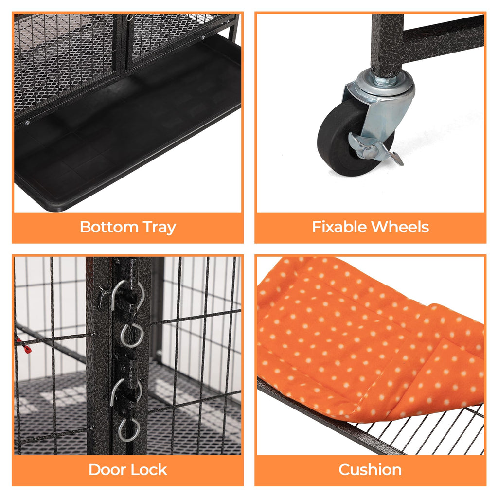 4-Tier Cat Cage with Hammock and Wheels, Black C8881