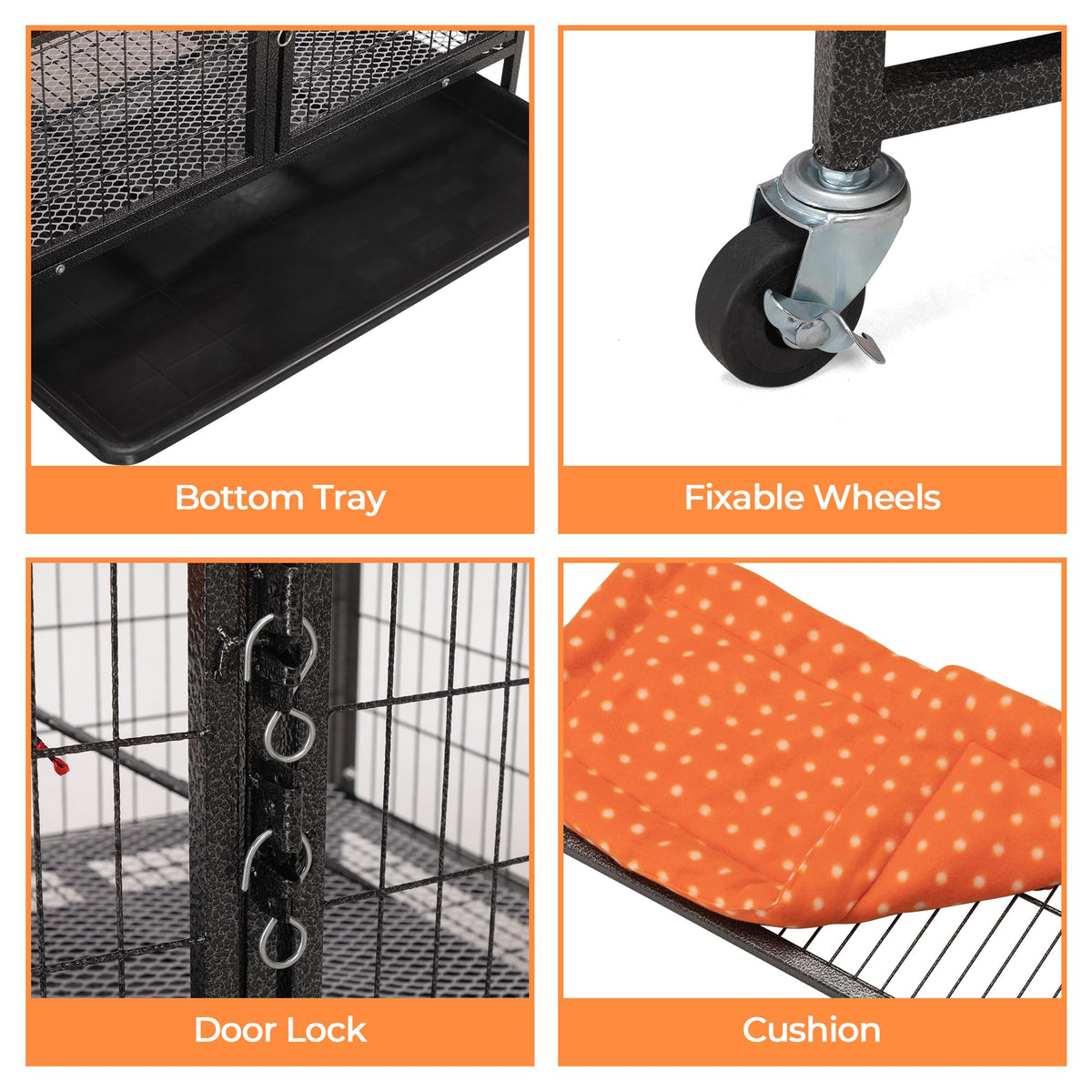 4-Tier Cat Cage with Hammock and Wheels, Black C8881