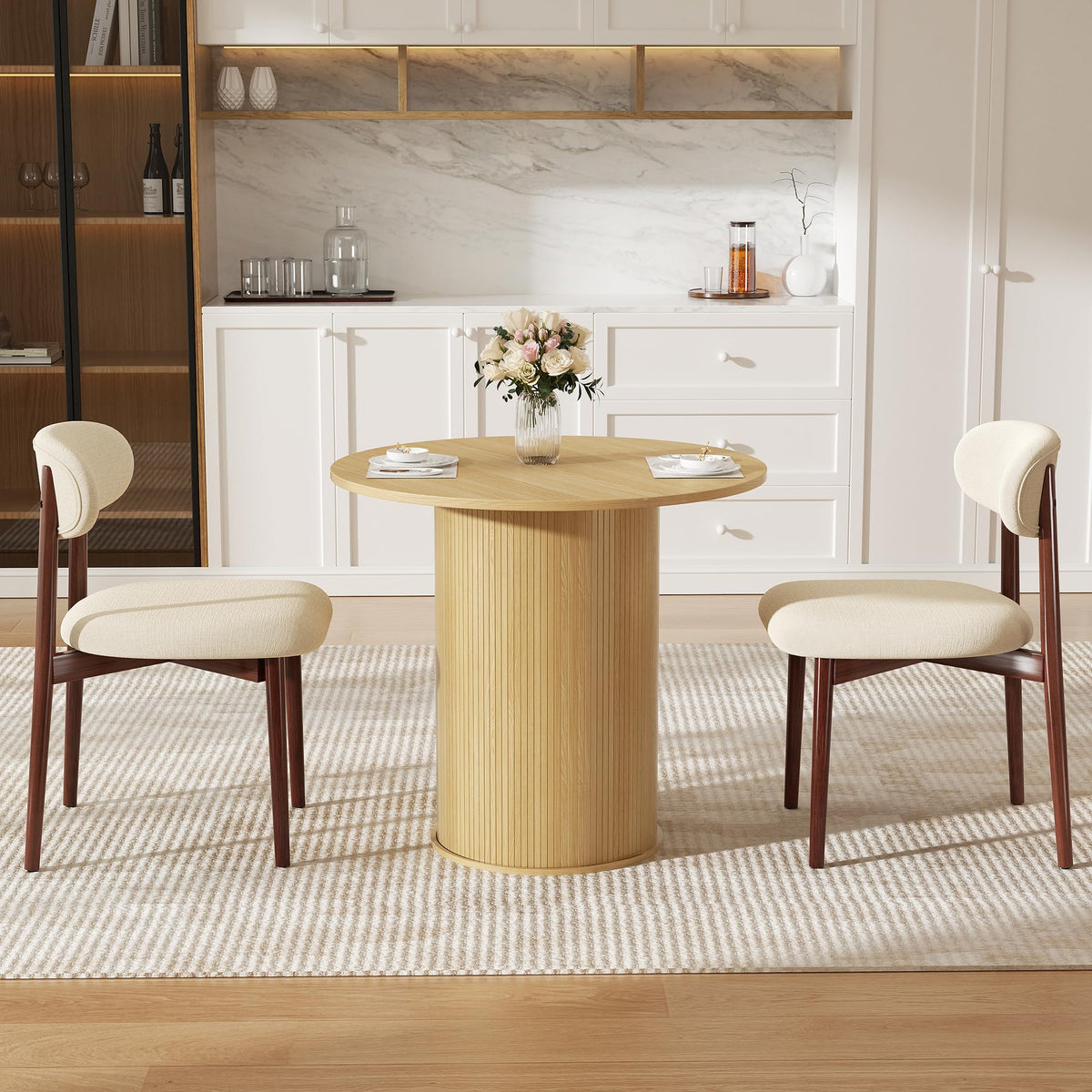31.5 inch Round Dining Table with 2-Layer Storage Shelf Z3079