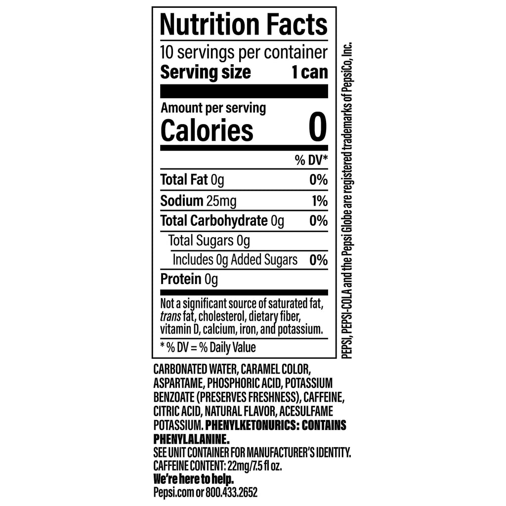 Diet Pepsi Soda 7.5 Ounce Mini Cans 10 Pack K92722