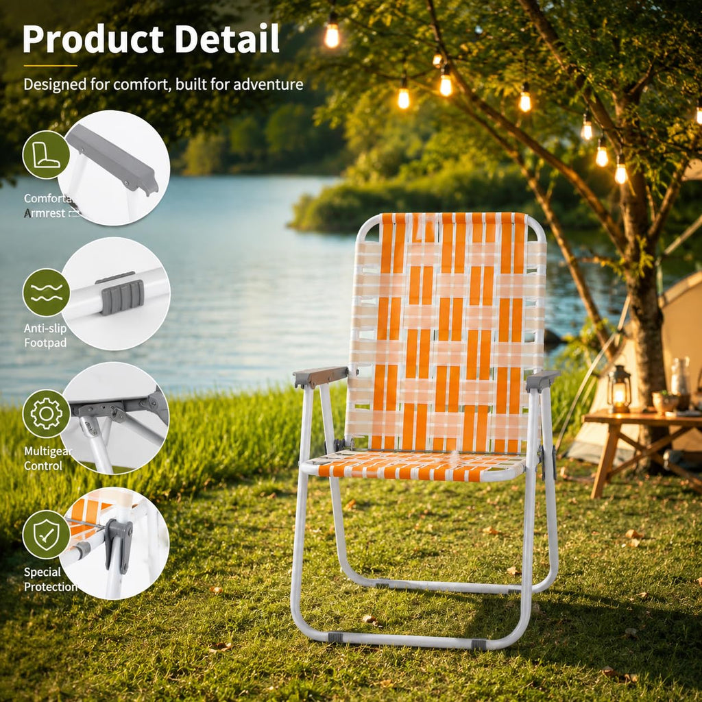 Webbed Foldable Metal Patio Chairs Set of 2 J611237