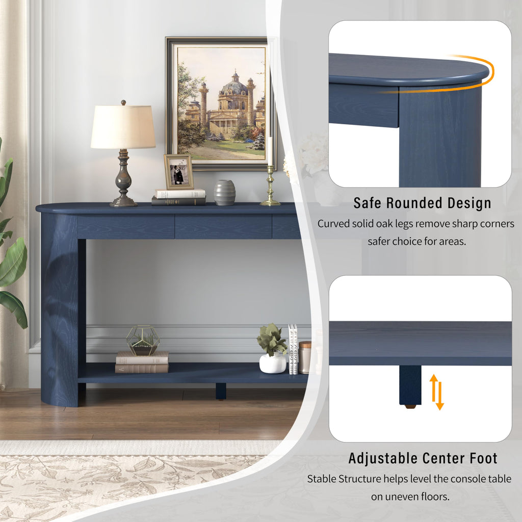 Curved Console Table with 3 Drawers and Bottom Shelf Y679424
