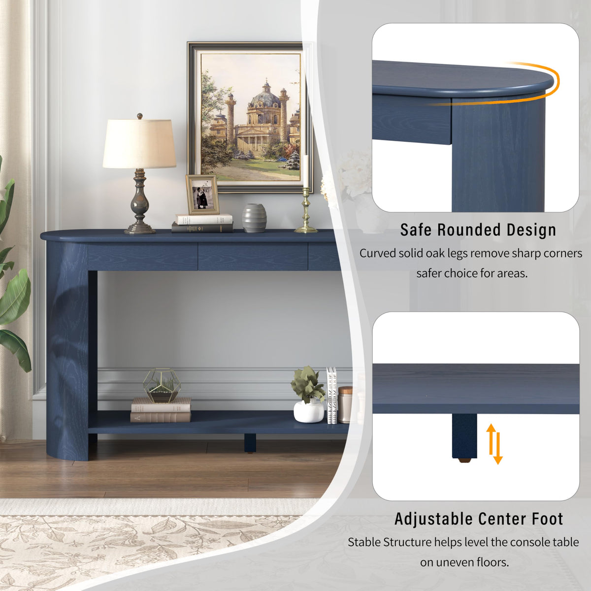 Curved Console Table with 3 Drawers and Bottom Shelf Y679424