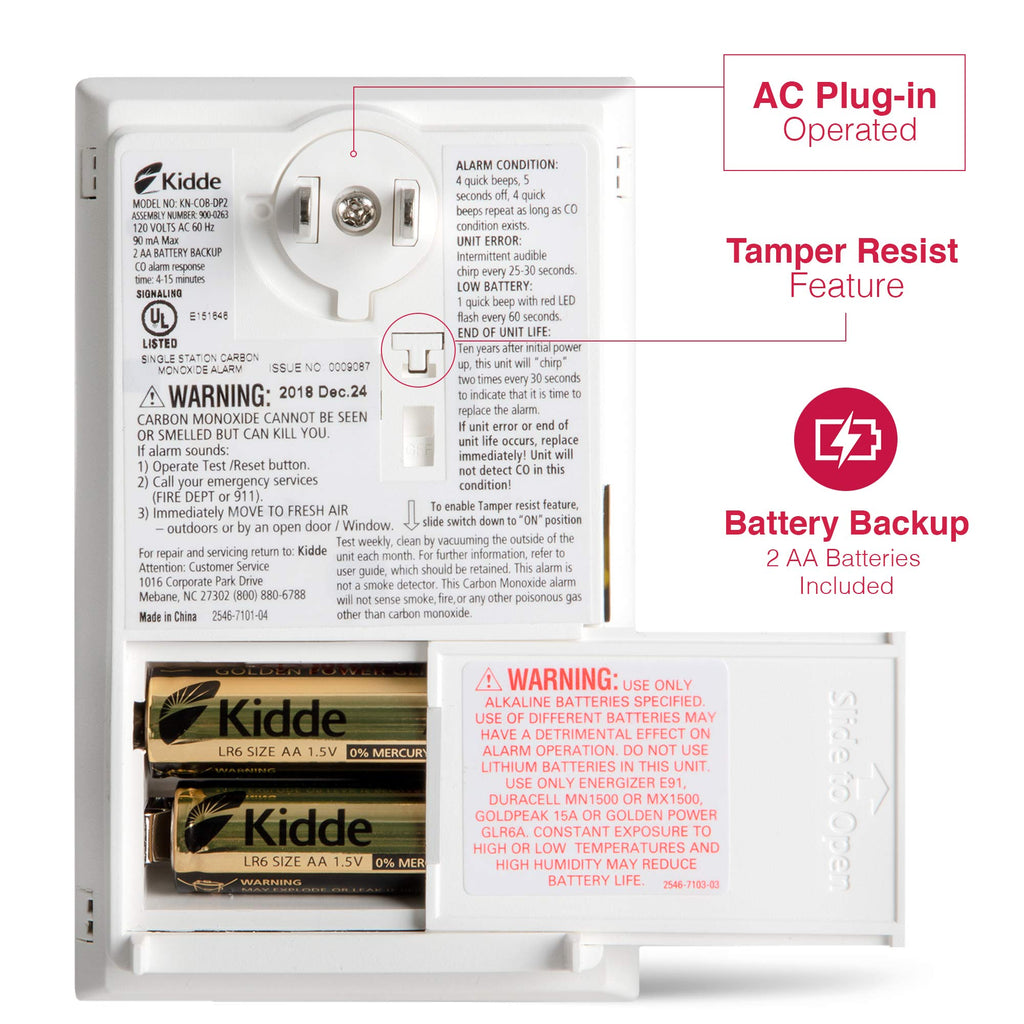 Plug-in Carbon Monoxide Detector with AA Battery Backup K151640
