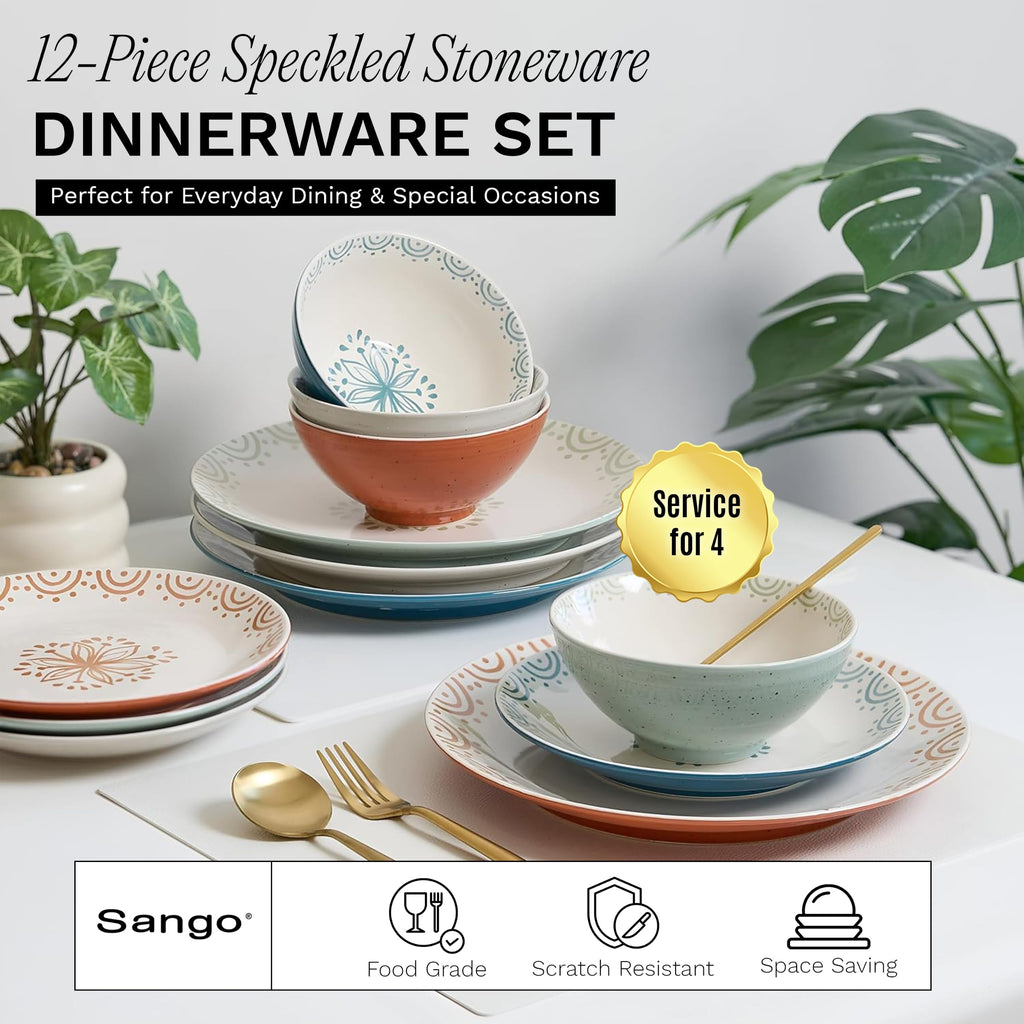 12-Piece Speckled Stoneware Dinnerware Set for 4 H462141
