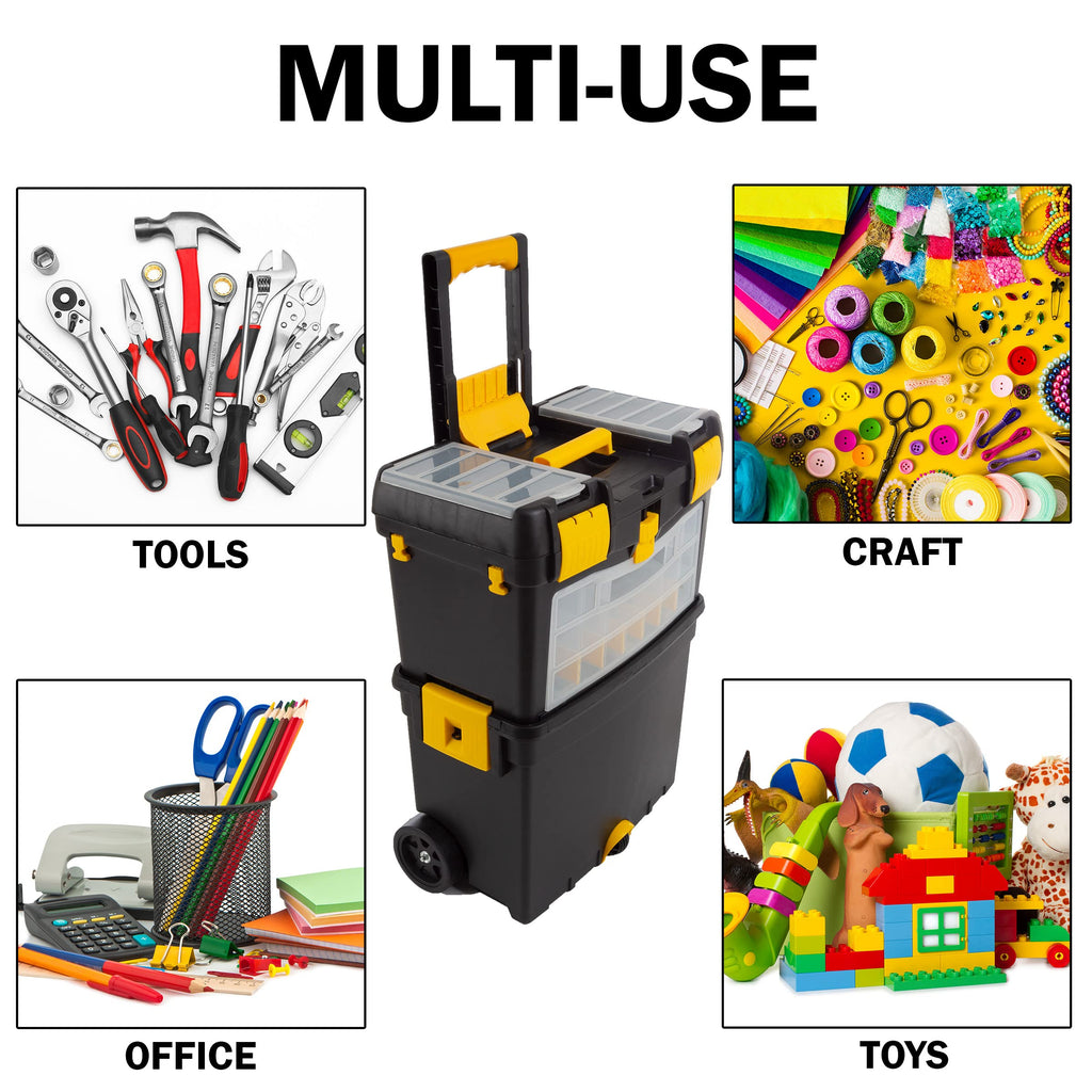Rolling Tool Box with Wheels, Foldable Handle, and Removable Top U876