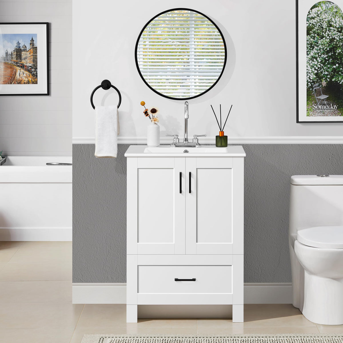 24" White Bathroom Vanity with Sink J14057