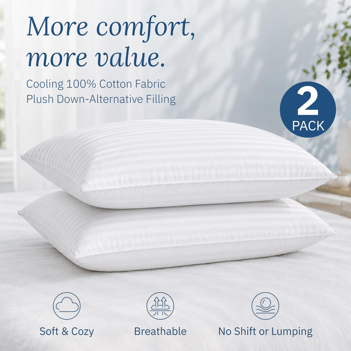 White King Size Bed Pillows Set of 2 R309