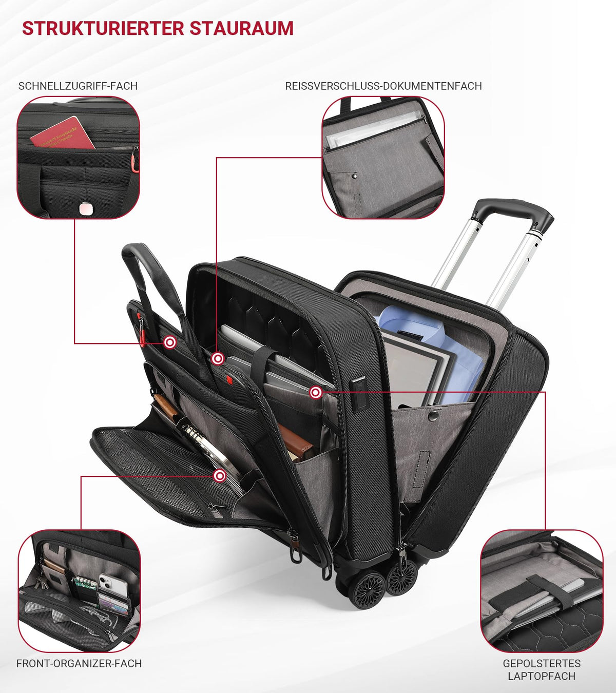 Rolling Laptop Bag with USB & Type-C Charging Port, Water Resistant 17.3 Inch K22581