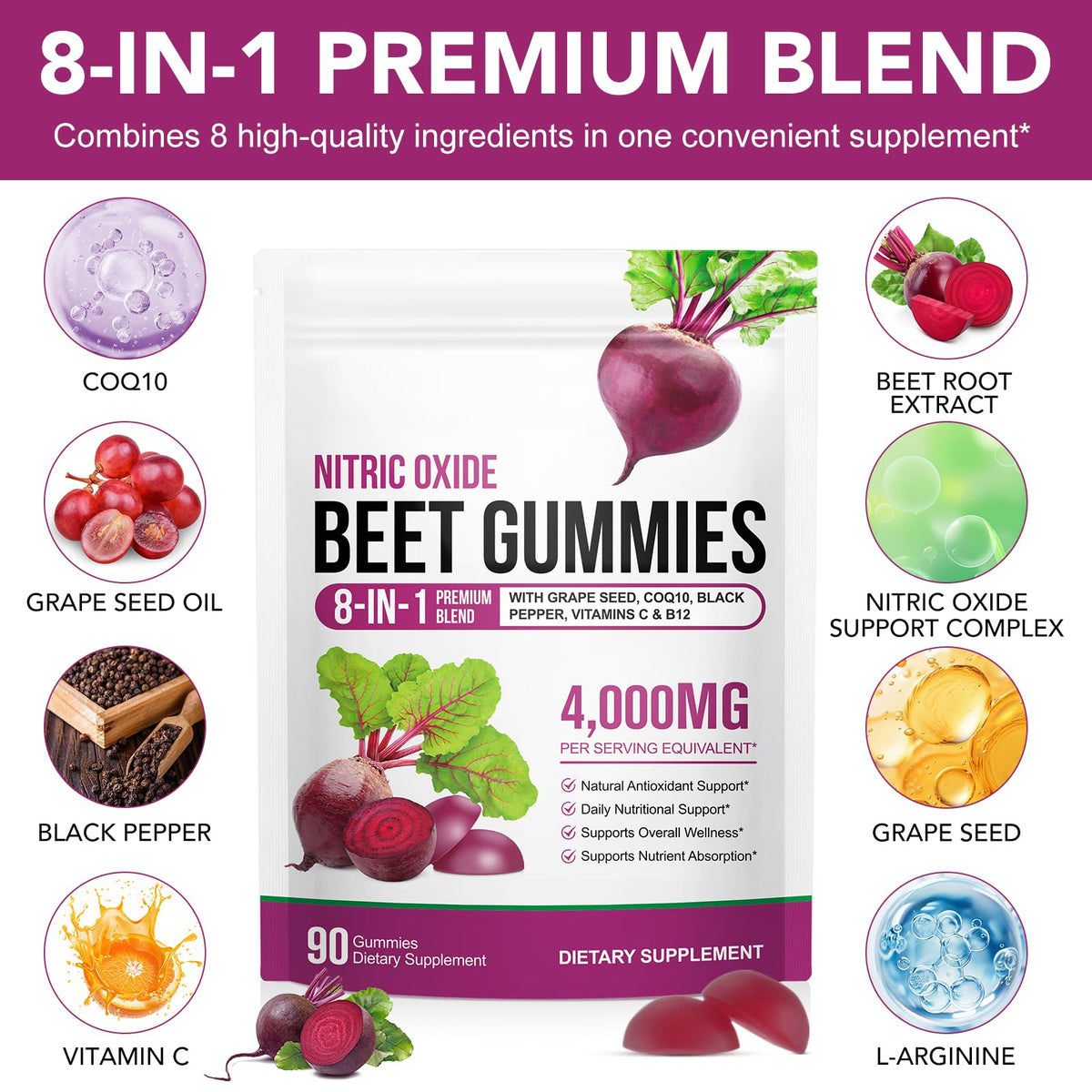 Beet Root Gummies with CoQ10 90 Soft Chews Y5434