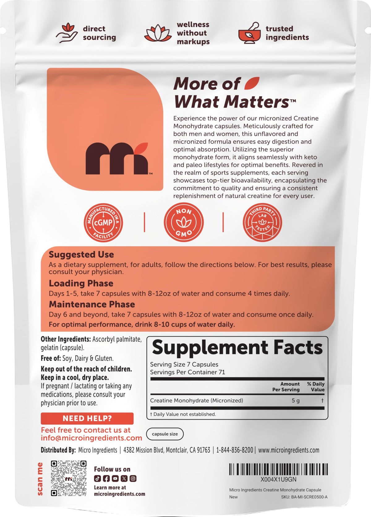 Micronized Unflavored Creatine Monohydrate 5,000mg 500 Capsules Z824278
