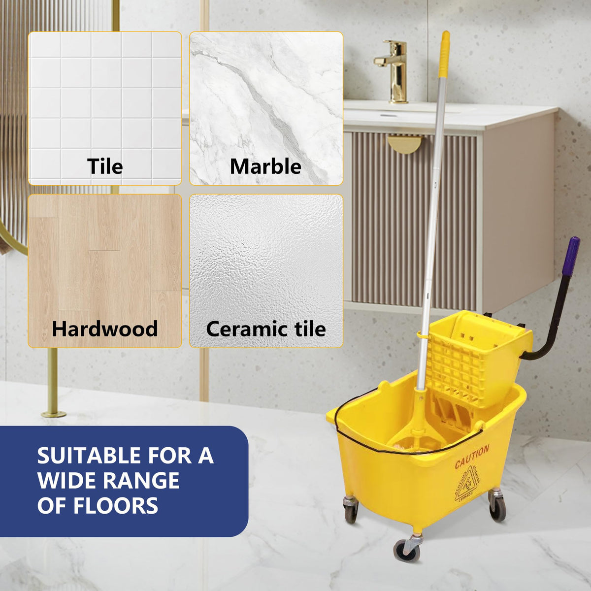 35Qt. Side-Press Mop Bucket and Wringer Combo on Wheels, Yellow V3182