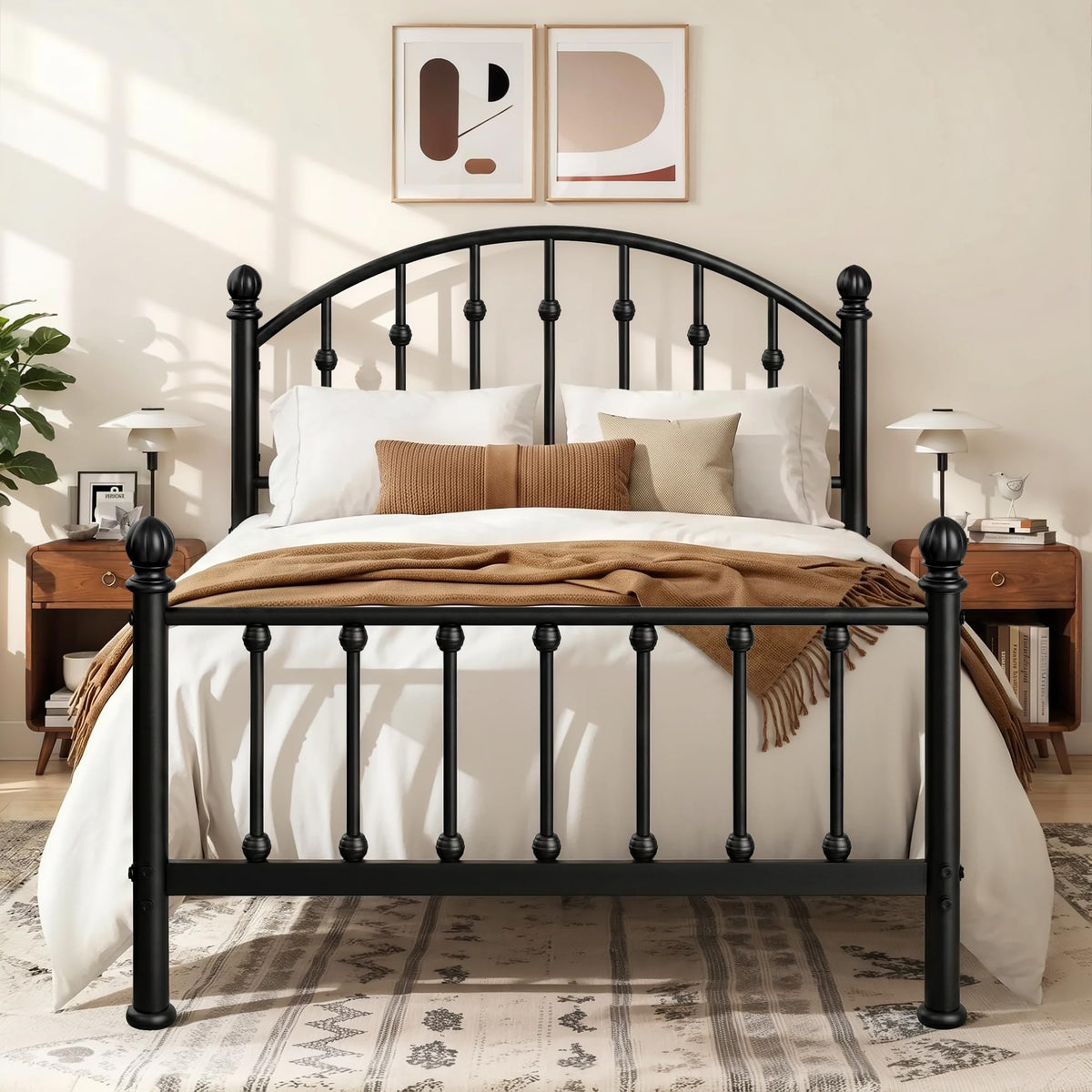 Full Size Metal Bed Frame with Tall Headboard F459