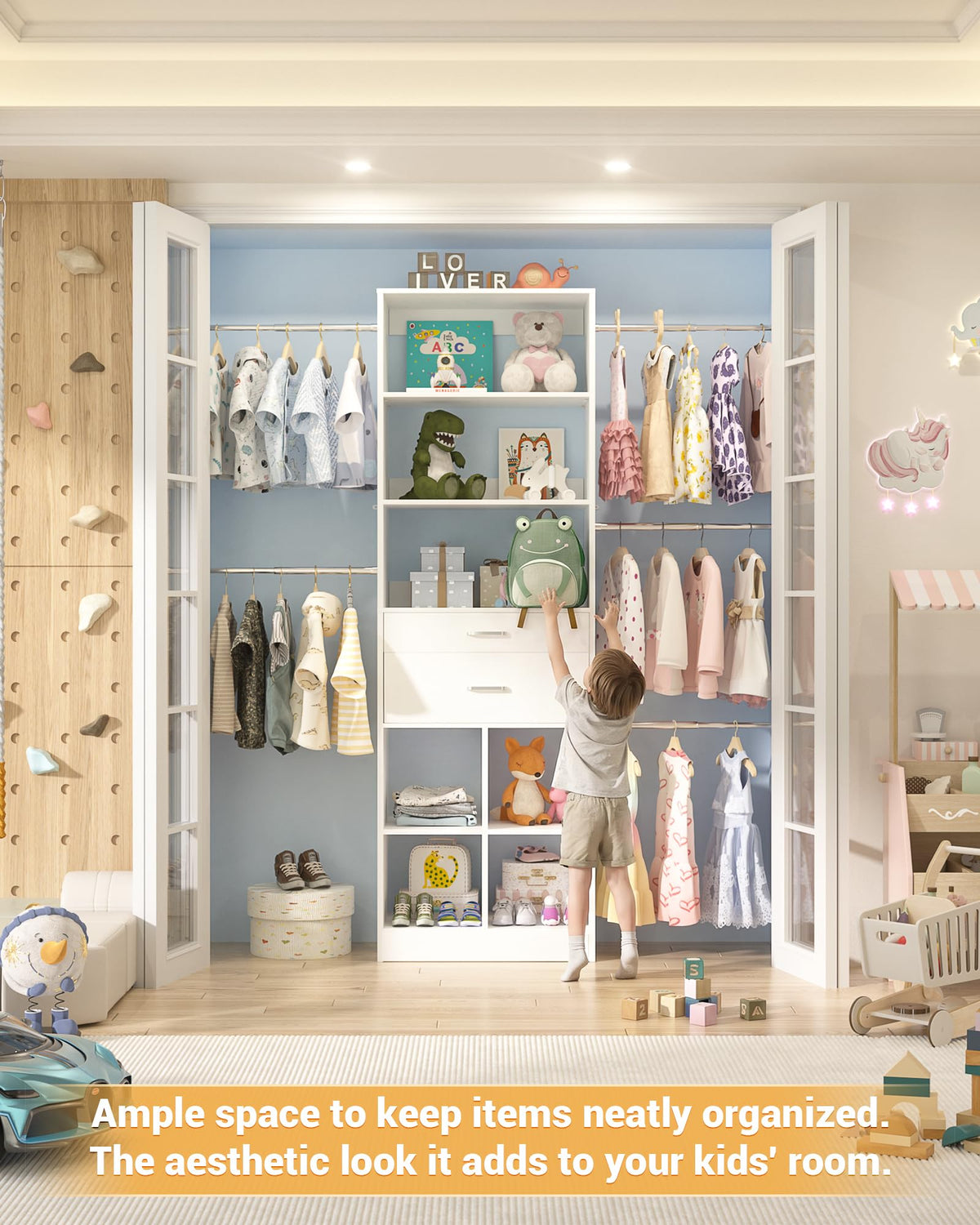 Small Closet System with 2 Wooden Drawers & 5 Hanging Rods, White L644221