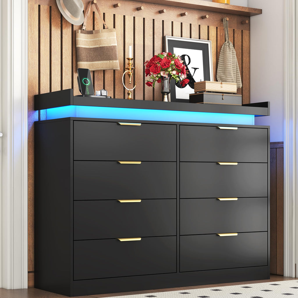Black 8 Drawer Wood Dresser R7431