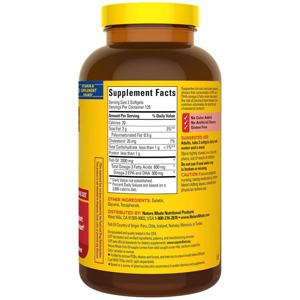 Fish Oil Omega 3 Supplements 2000mg 250 Softgels V335412
