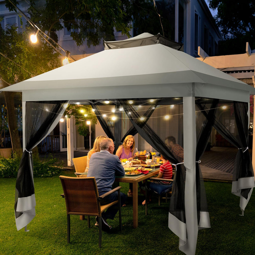 12x12 Pop Up Waterproof Outdoor Canopy with Mosquito Nettings and Carry Bag X4293