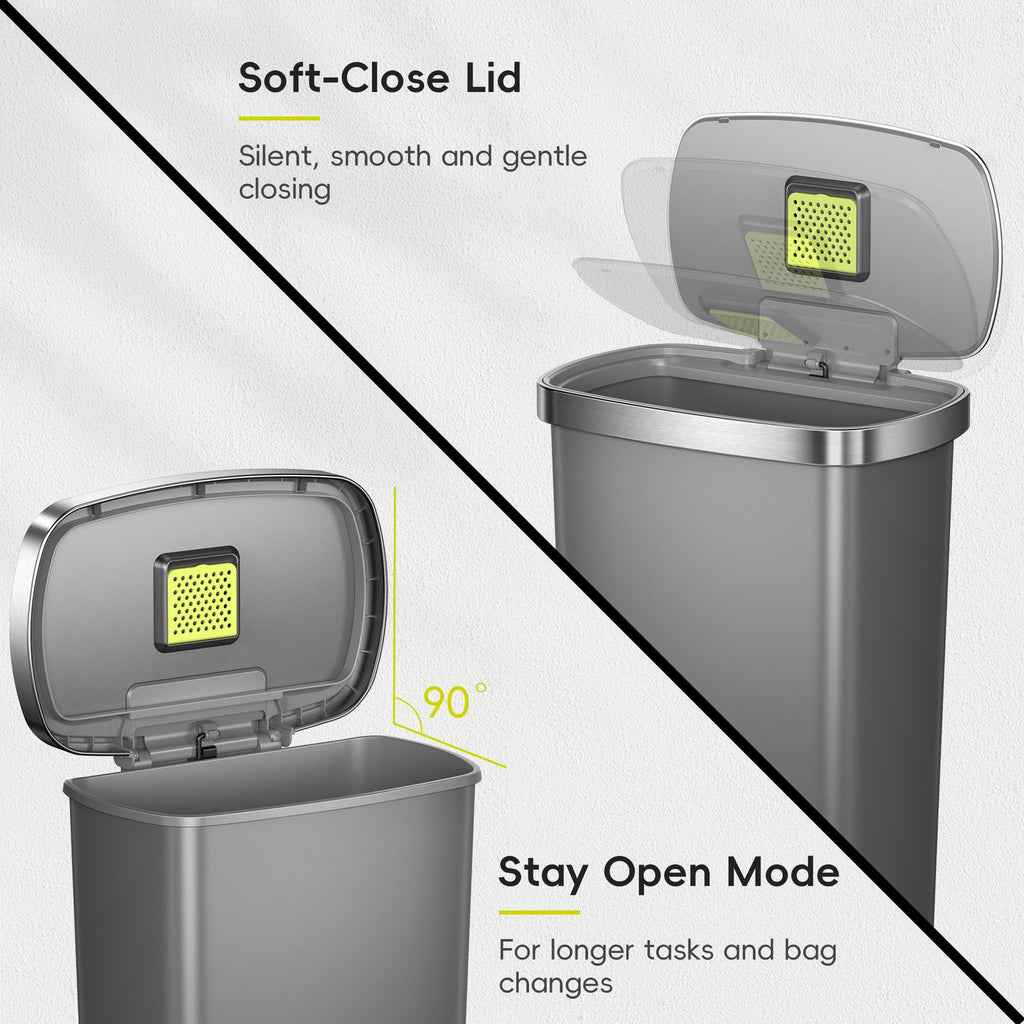 13.2 Gallon / 50L Grey Plastic Step Trash Can with Stainless Steel Lid K95115