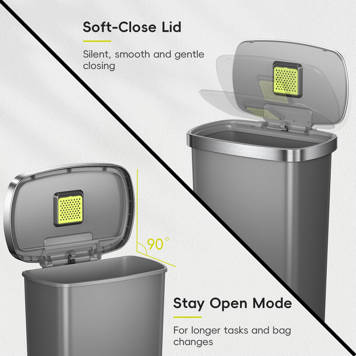 13.2 Gallon / 50L Grey Plastic Step Trash Can with Stainless Steel Lid K95115