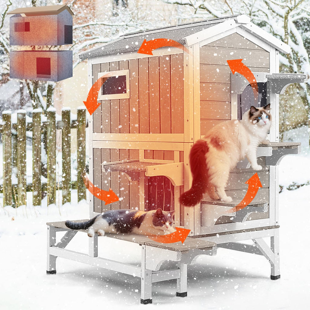 Insulated Outdoor Multi-Level Cat House L15268