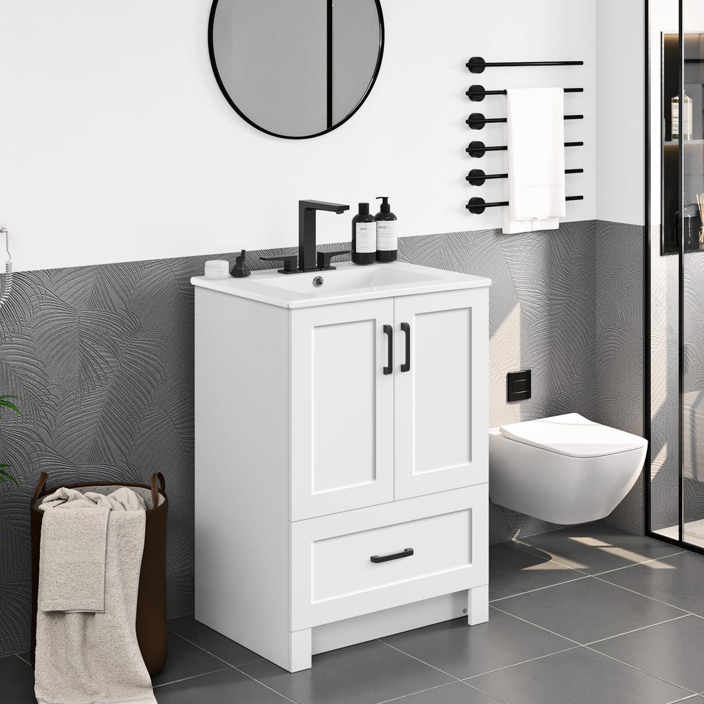 24" White Bathroom Vanity with Sink J14057