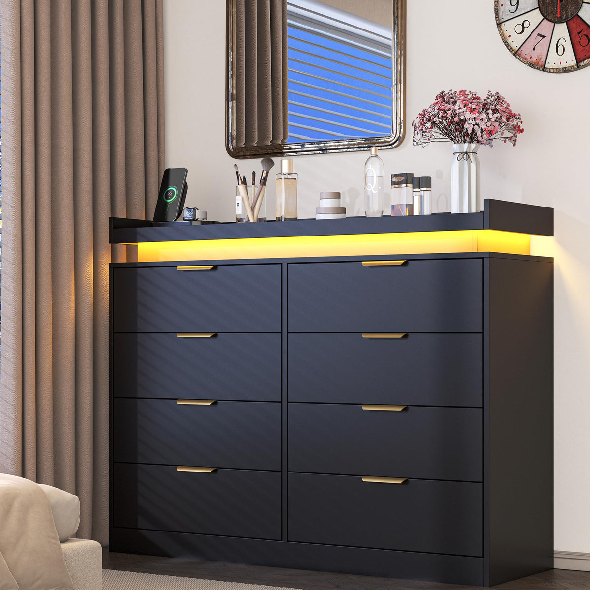 Black 8 Drawer Wood Dresser R7431