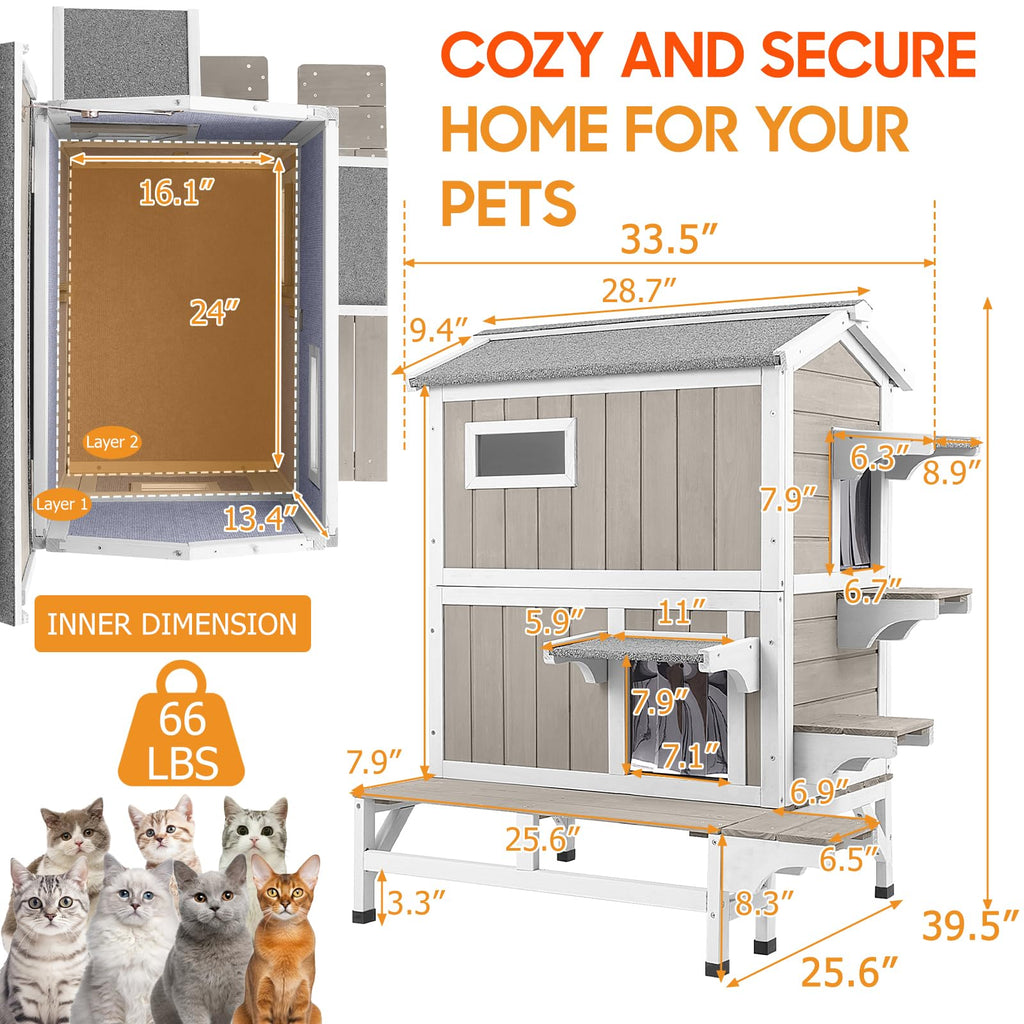 Insulated Outdoor Multi-Level Cat House L15268
