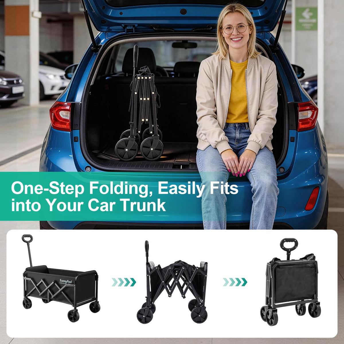 Lightweight Folding Wagon Cart, Black U488