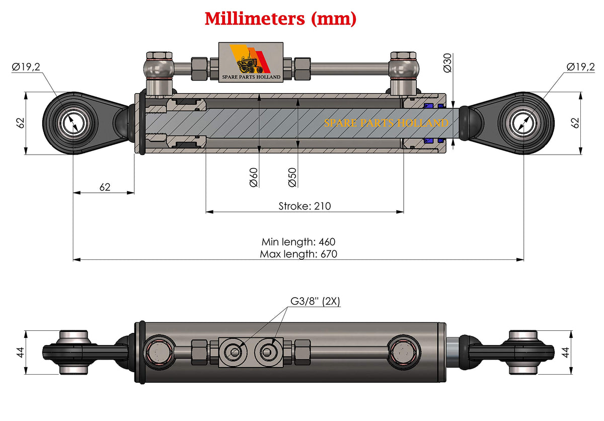 Hydraulic Top Link Cat 1-1 with Locking Block M598837