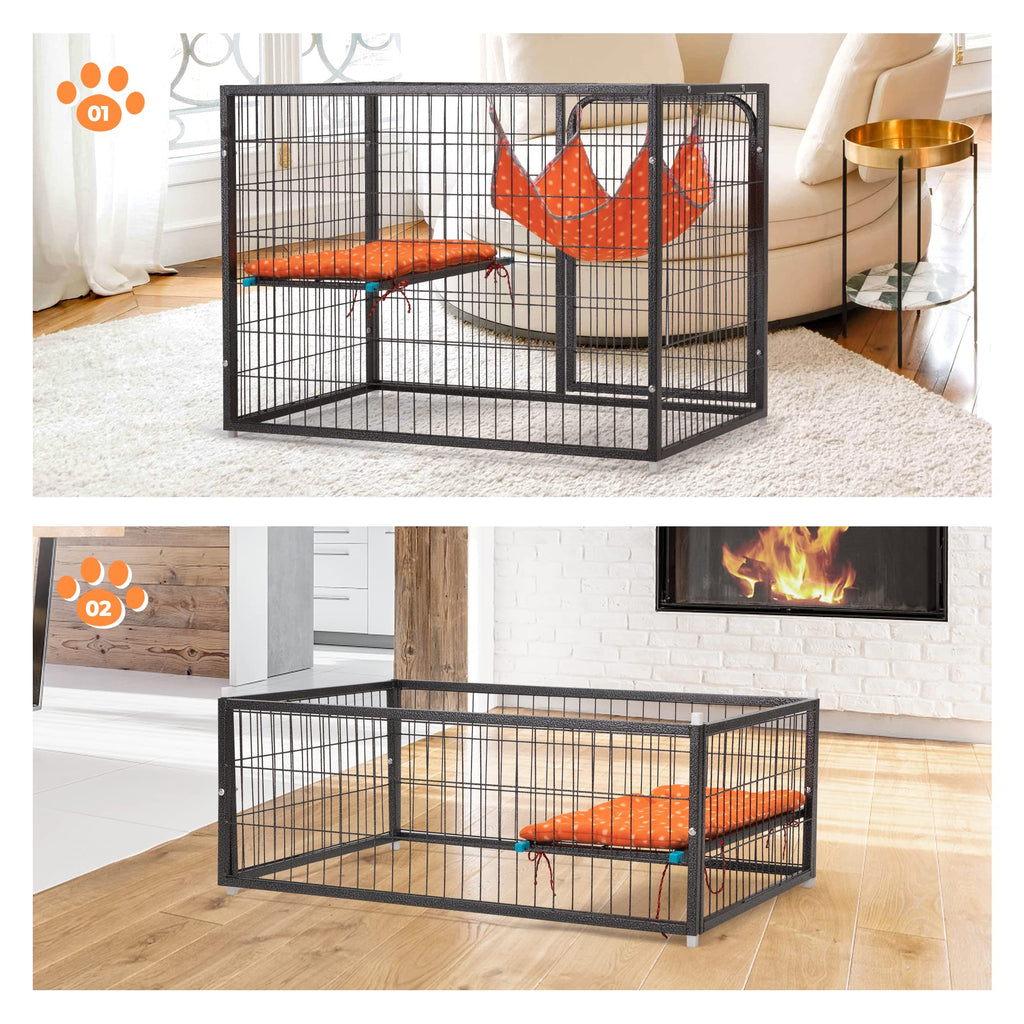 4-Tier Cat Cage with Hammock and Wheels, Black C8881