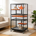 4-Tier Cat Cage with Hammock and Wheels, Black C8881