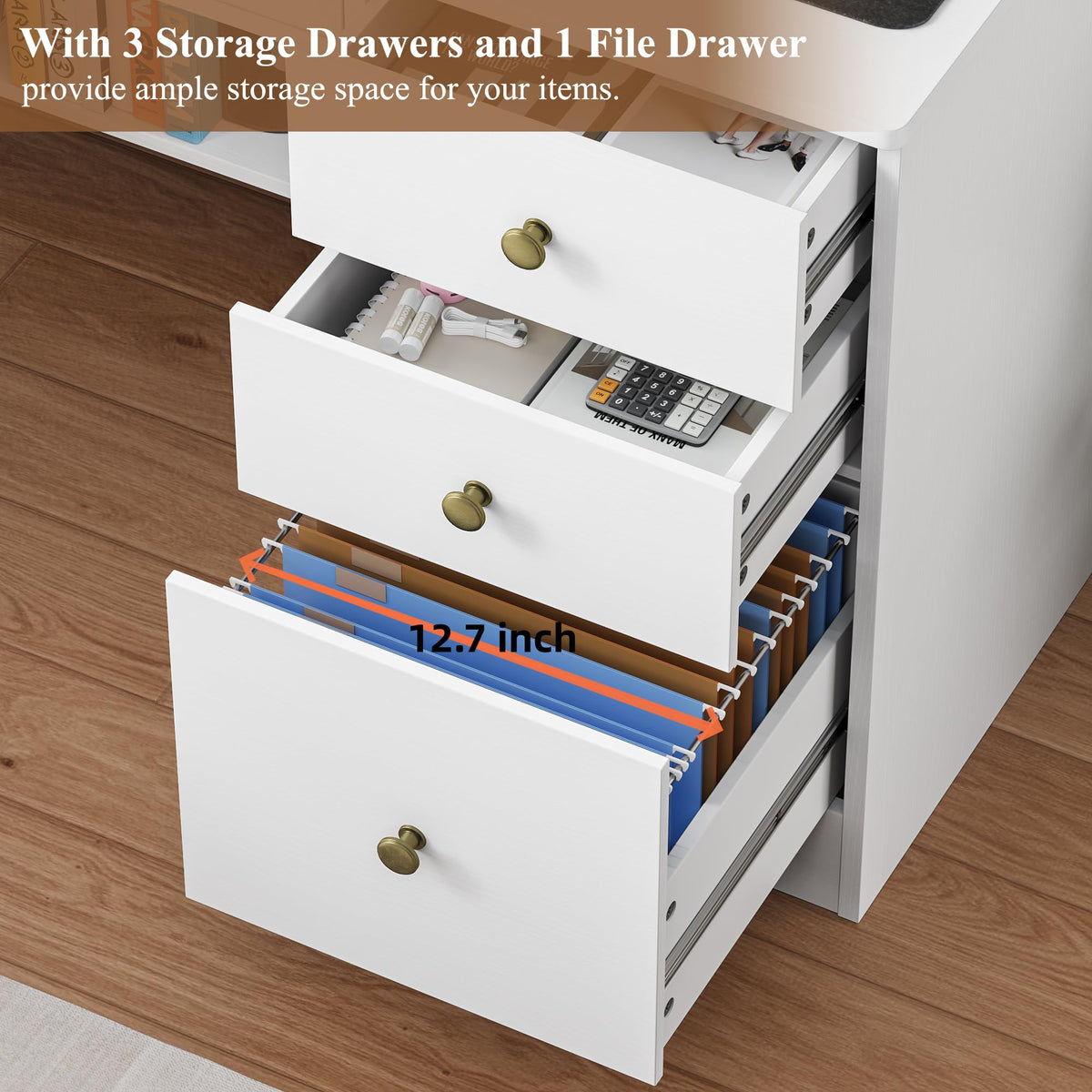 White Computer Desk with Drawers and Hutch Shelf Y561