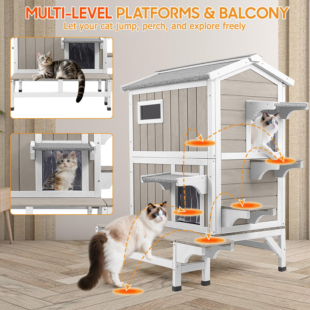 Insulated Outdoor Multi-Level Cat House L15268