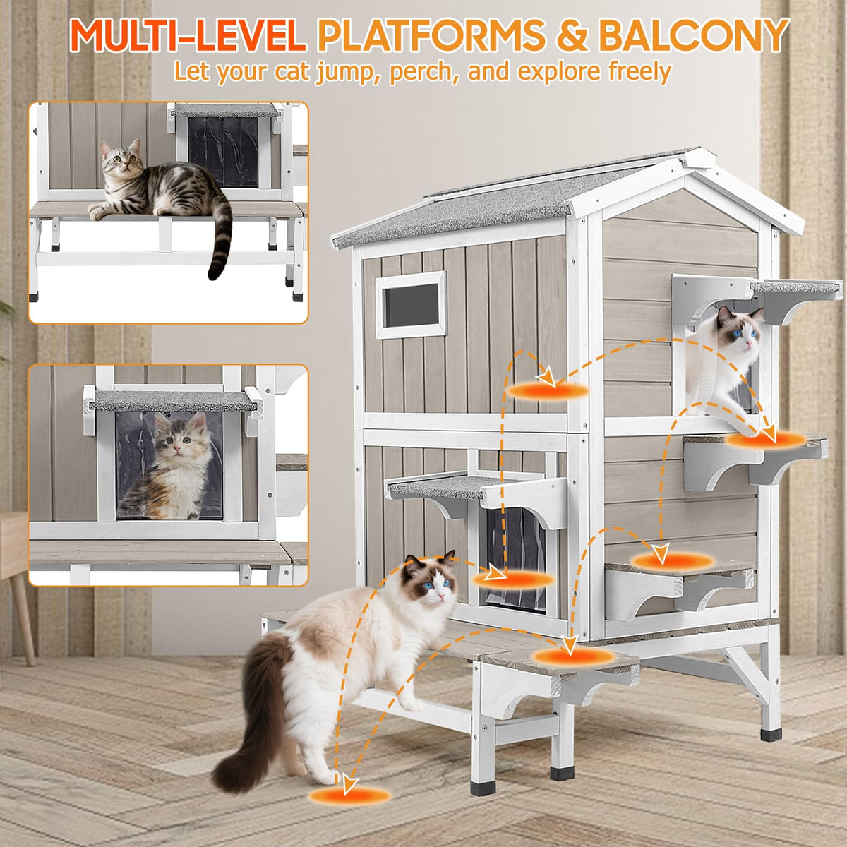 Insulated Outdoor Multi-Level Cat House L15268