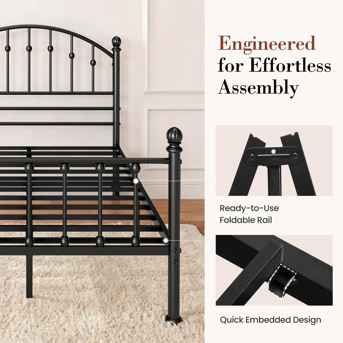 Full Size Metal Bed Frame with Tall Headboard F459
