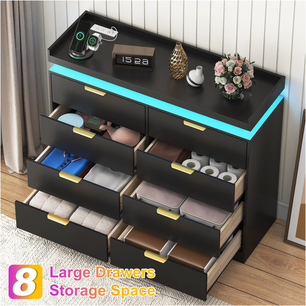 Black 8 Drawer Wood Dresser R7431