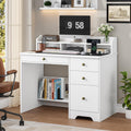 White Computer Desk with Drawers and Hutch Shelf Y561