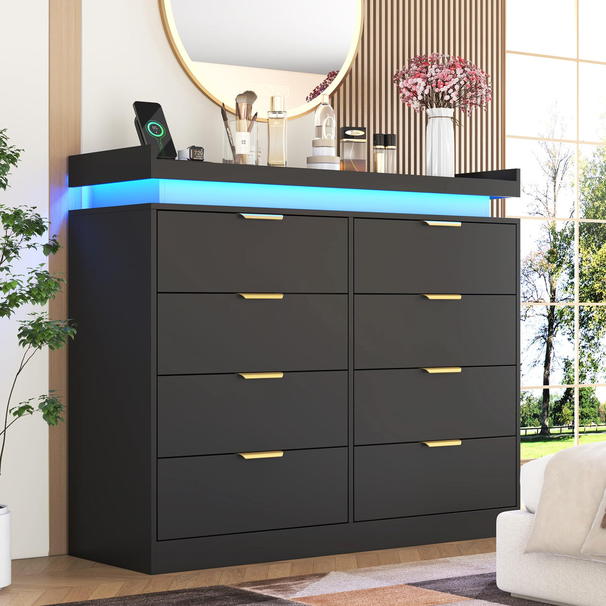 Black 8 Drawer Wood Dresser R7431
