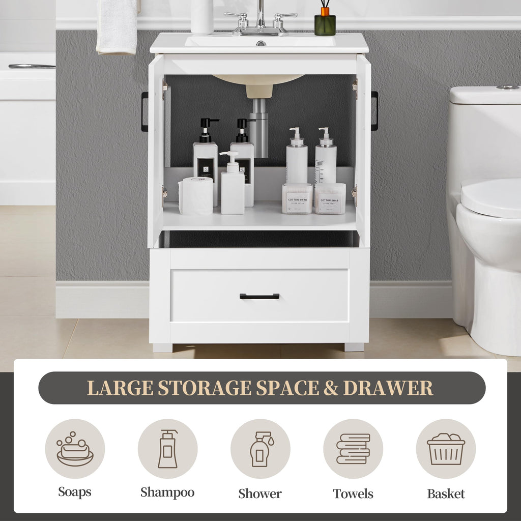 24" White Bathroom Vanity with Sink J14057