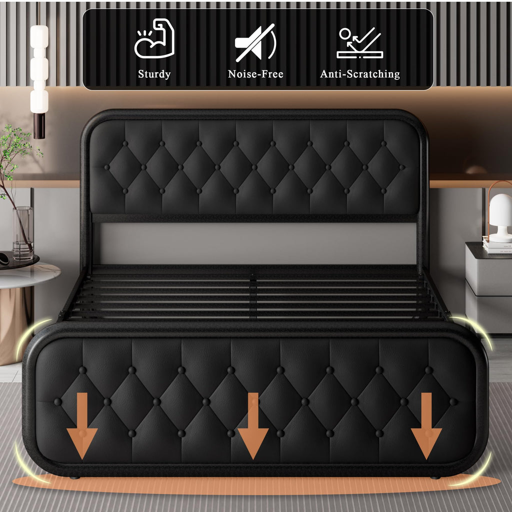 Full Size Upholstered Platform Bed Frame with Faux Leather Headboard N1737