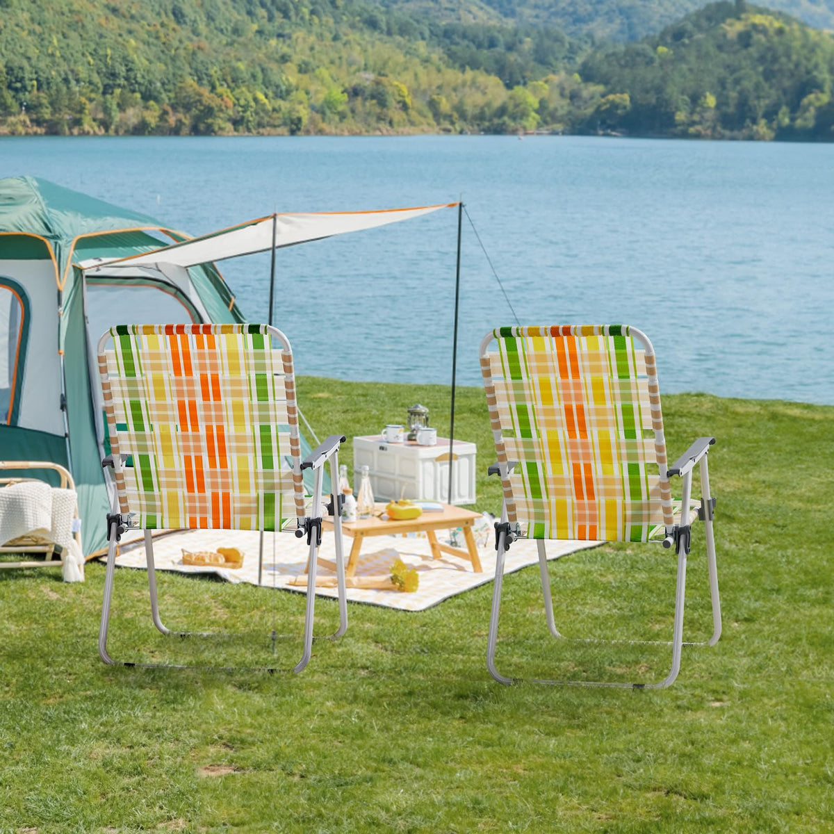 Set of 2 Webbed Folding Beach Chairs Z358