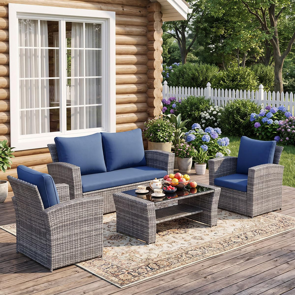 4 Piece Outdoor Wicker Patio Furniture Set Z88364