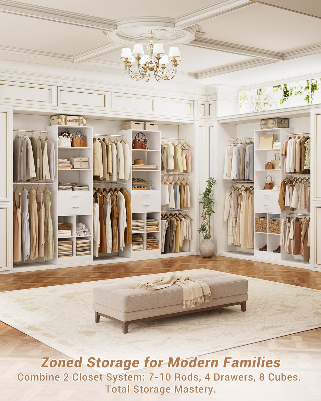 Small Closet System with 2 Wooden Drawers & 5 Hanging Rods, White L644221