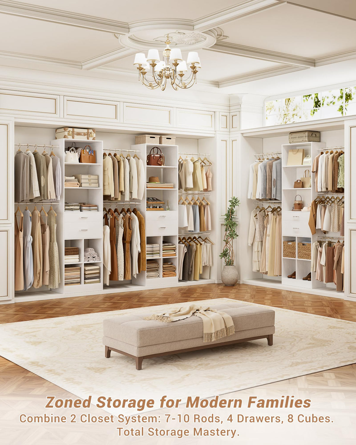 Small Closet System with 2 Wooden Drawers & 5 Hanging Rods, White L644221
