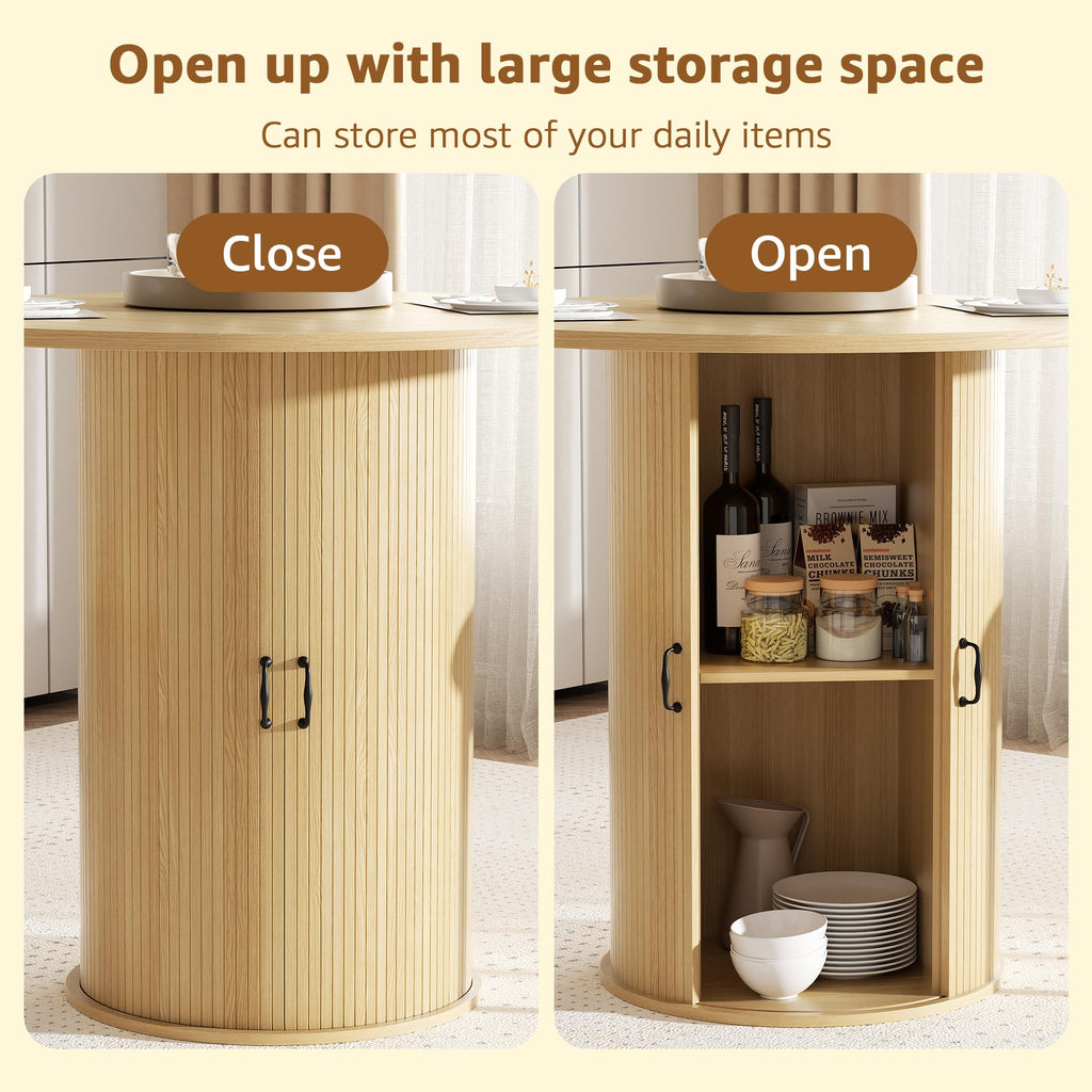 31.5 inch Round Dining Table with 2-Layer Storage Shelf Z3079