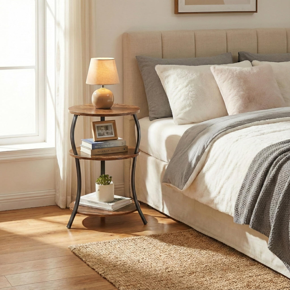 Round 3-Tier Side Table with Storage Shelf U696